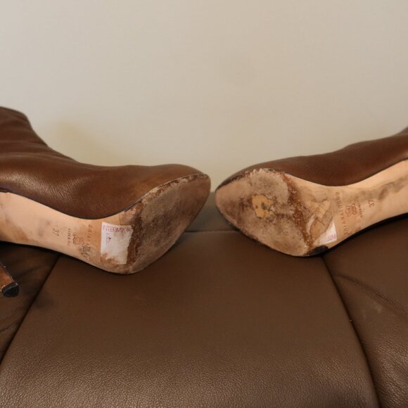 $880 Brian Atwood Angie 120 stiletto boots brown leather Made in Italy size 37 - Picture 12 of 16